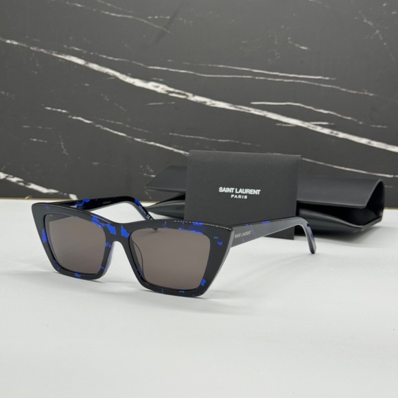 NEW SL276 MICA 009 SAINT LAURENT BLACK GREY CAT EYE SL 276 009 WOMEN SUNGLASSES - Picture 1 of 13